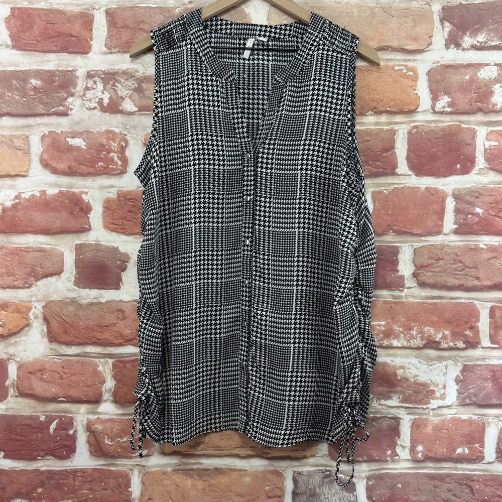Cato EST 1946 Tunic Top Womens 14/16W Black Houndstooth Plaid Check Casual Shirt